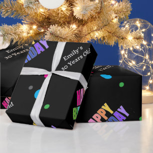 Aangepaste Naam Leeftijd Goud Terug Happy Birthday Cadeaupapier