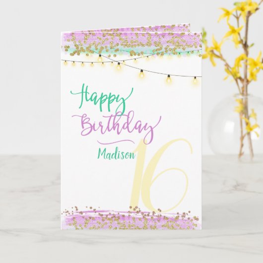 Aangepaste naam/Leeftijd Happy Birthday Moderne Wa Kaart (Gele Bloem)