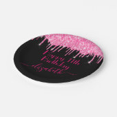 Aangepaste naam + leeftijd hete roze druipende gli papieren bordje (Gekanteld)