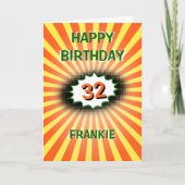 Aangepaste naam leeftijd oranje gele retro verjaar kaart (Voorkant)