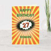 Aangepaste naam leeftijd oranje gele retro verjaar kaart (Voorkant)