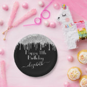 Aangepaste Naam + Leeftijd Zilver Druppelende Glit Papieren Bordje (Feest)