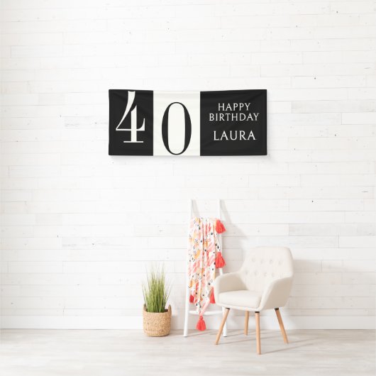 Aangepaste naam & leeftijd zwart wit verjaardag ho spandoek (Insitu)