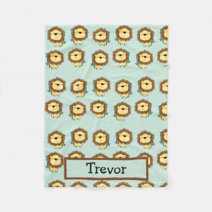 Aangepaste naam leeuw patroon op blauw fleece deken