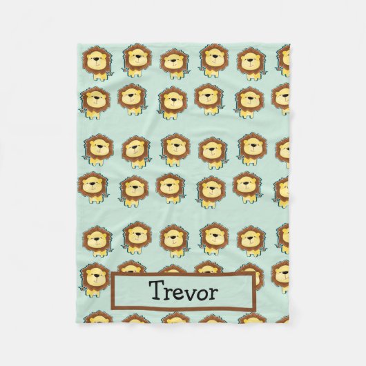 Aangepaste naam leeuw patroon op blauw fleece deken (Voorkant)