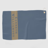 Aangepaste Naam Leisteen Blauwe Messing Minimalist Golfhanddoek (Horizontaal)