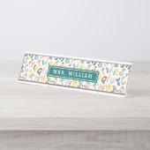 Aangepaste naam leraar Schattige Dino Alfabet Patr Bureau Naambordje (Voorkant)