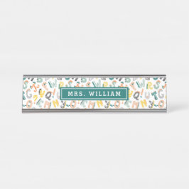 Aangepaste naam leraar Schattige Dino Alfabet Patr Bureau Naambordje