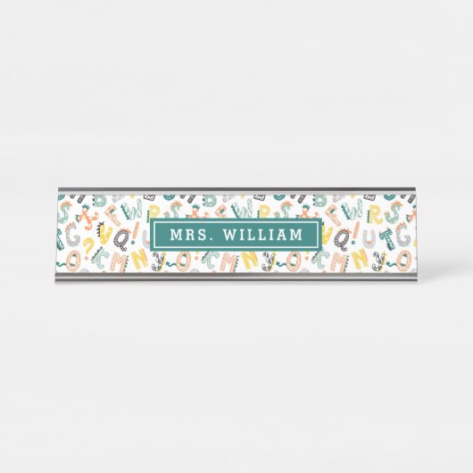 Aangepaste naam leraar Schattige Dino Alfabet Patr Bureau Naambordje (Voorkant)