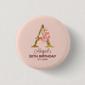 Aangepaste naam letter A goud blozen roze rozen Ronde Button 3,2 Cm (Voorkant)