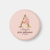 Aangepaste naam letter A goud blozend roze rozen Magneet (Voorkant)