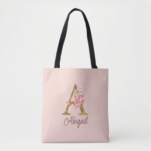 Aangepaste naam letter A goud folie roze rozen Tote Bag (Voorkant)