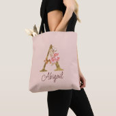 Aangepaste naam letter A goud folie roze rozen Tote Bag (Dichtbij)
