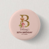 Aangepaste naam letter B goud blozend roze rozen k Ronde Button 3,2 Cm (Voorkant)