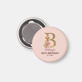 Aangepaste naam letter B goud blozend roze rozen Magneet