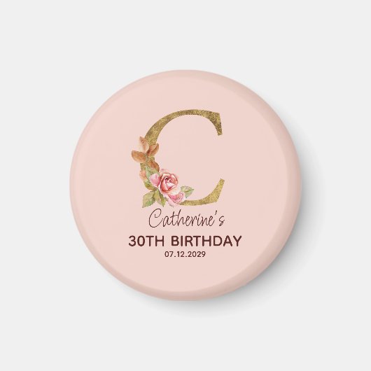 Aangepaste Naam Letter C Gold Blush Pink Roses Magneet (Voorkant)