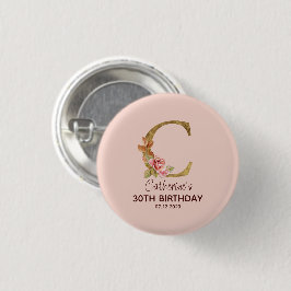 Aangepaste naam letter C goud blozend roze rozen k Ronde Button 3,2 Cm