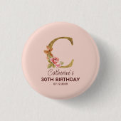 Aangepaste naam letter C goud blozend roze rozen k Ronde Button 3,2 Cm (Voorkant)