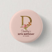 Aangepaste naam letter D goud blush roze rozen kno Ronde Button 3,2 Cm (Voorkant)