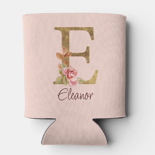 Aangepaste Naam Letter E Gold Folie Blush Pink Ros Blikjeskoeler (Achterkant)
