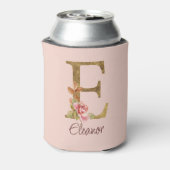 Aangepaste Naam Letter E Gold Folie Blush Pink Ros Blikjeskoeler (Blikje Achterkant)