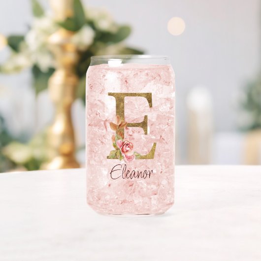 Aangepaste Naam Letter E Gold Folie Blush Pink Ros Blikvorm Glas (Insitu (Huwelijk))