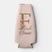 Aangepaste Naam Letter E Gold Folie Blush Pink Ros Flesjeskoeler (Voorkant)