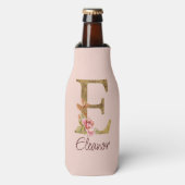 Aangepaste Naam Letter E Gold Folie Blush Pink Ros Flesjeskoeler (Fles Voorkant)
