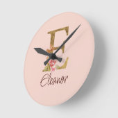 Aangepaste Naam Letter E Gold Folie Blush Pink Ros Ronde Klok (Hoek)
