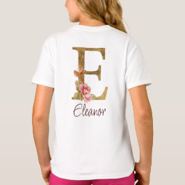 Aangepaste Naam Letter E Gold Folie Blush Pink Ros T-shirt