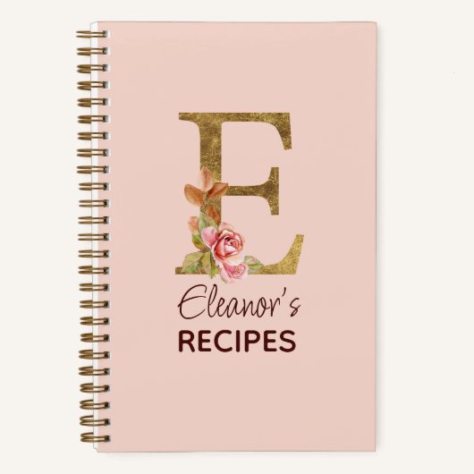 Aangepaste naam letter E Goud Blush Roze Rozen Rec Notitieboek (Voorkant)
