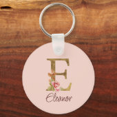 Aangepaste naam letter E goud folie blos roze roze Sleutelhanger (Voorkant)