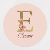 Aangepaste naam letter E Goud folie Blush Roze Roz Labels (Design 2)