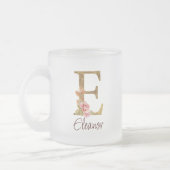 Aangepaste naam letter E goud folie blush roze roz Matglas Koffiemok (Links)