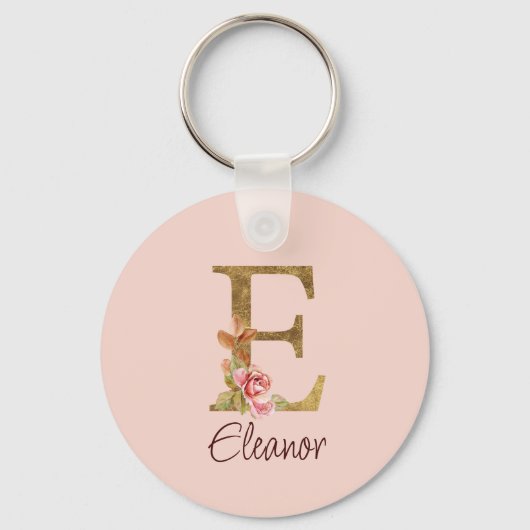 Aangepaste naam letter E goud folie blush roze roz Sleutelhanger (Voorkant)