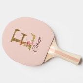 Aangepaste naam letter E Goud folie Blush Roze Roz Tafeltennisbatje (Zijkant)
