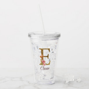 Aangepaste naam letter E goud folie roze rozen Acryl Drinkbeker
