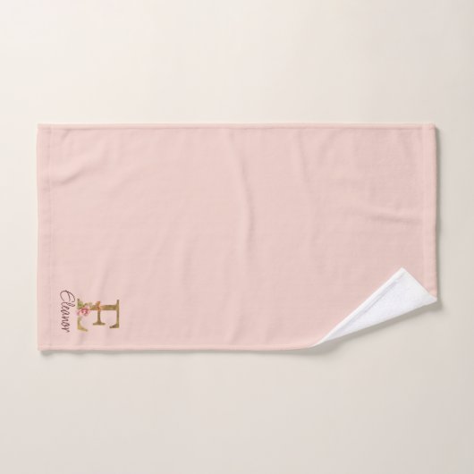 Aangepaste naam letter E goud folie roze rozen Bad Handdoek (Handdoek)