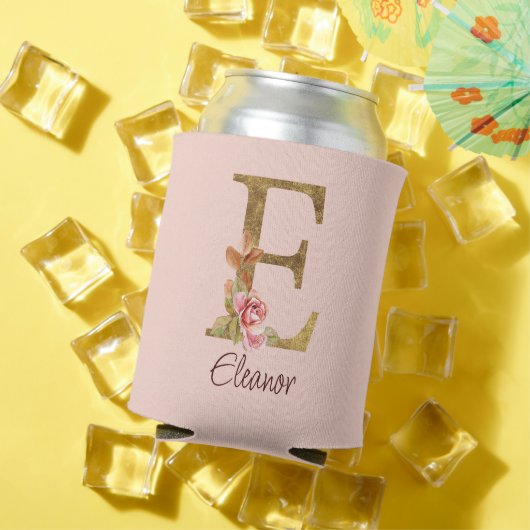 Aangepaste naam letter E goud folie roze rozen Blikjeskoeler (Insitu Zomer)
