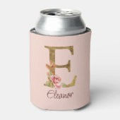 Aangepaste naam letter E goud folie roze rozen Blikjeskoeler (Blikje Voorkant)