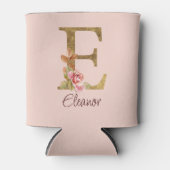 Aangepaste naam letter E goud folie roze rozen Blikjeskoeler (Voorkant)