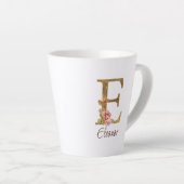 Aangepaste naam letter E goud folie roze rozen Latte Mok (Rechterhoek)