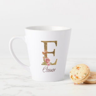 Aangepaste naam letter E goud folie roze rozen Latte Mok