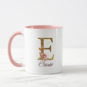 Aangepaste naam letter E goud folie roze rozen Mok (Links)