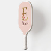 Aangepaste naam letter E goud folie roze rozen Pickleball Paddle (Links)