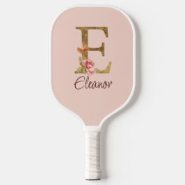 Aangepaste naam letter E goud folie roze rozen Pickleball Paddle