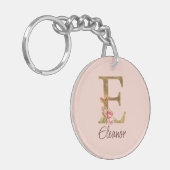 Aangepaste naam letter E goud folie roze rozen Sleutelhanger (Voorkant Links)
