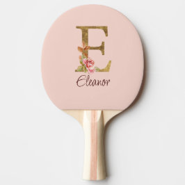 Aangepaste naam letter E goud folie roze rozen Tafeltennisbatje