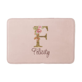 Aangepaste Naam Letter F Gold Folie Blush Pink Ros Badmat