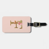Aangepaste Naam Letter F Gold Folie Blush Pink Ros Bagagelabel (Voorkant horizontaal)